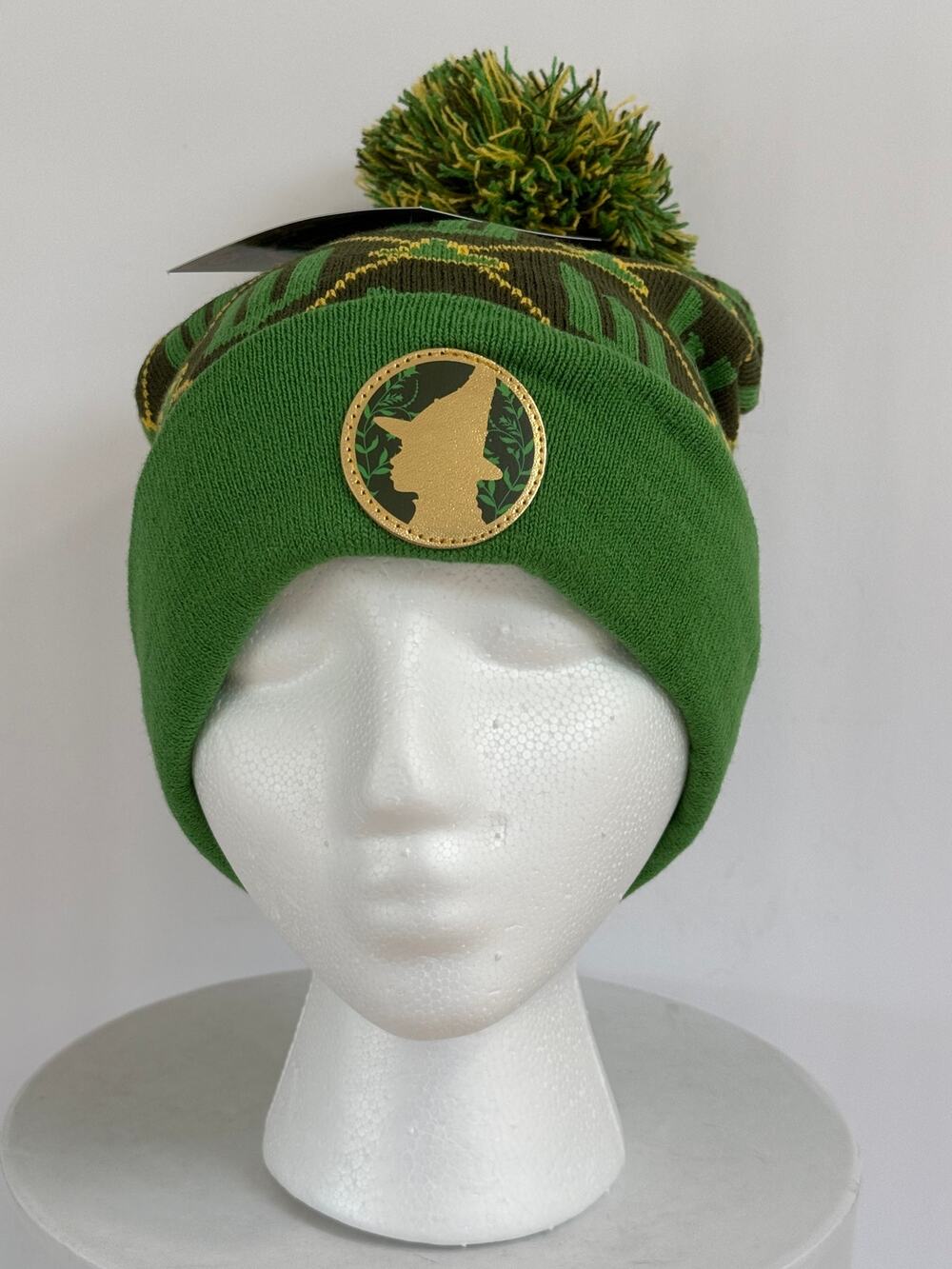 Wicked Elphaba Green Black Gold Pom Beanie Hat Universal Studios New One Size